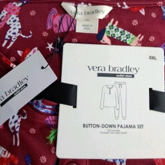 Vera Bradley Button Down Pajama Set Red Holiday Hounds 3XL - Picture 9 of 10